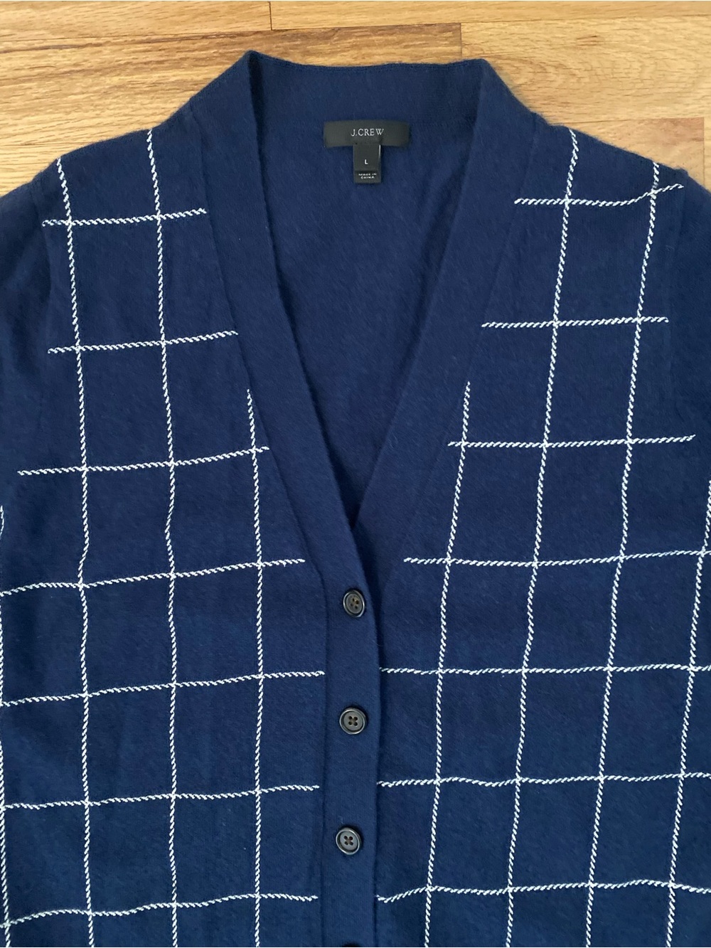 J. Crew Wool Cashmere Blend Cardigan with Windowpane Grid Large - Picture 2 of 9